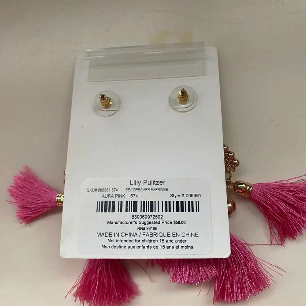 Lilly Pulitzer Gold Lace Earrings with Pink Tassels - Picture 2 of 2